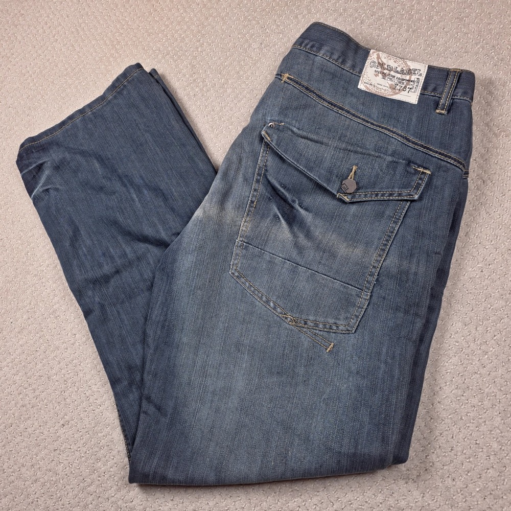 Vintage Y2K Gold Label Baggy Jeans Men 40x34 Loose Fit Hip Hop Flap Pocket Denim